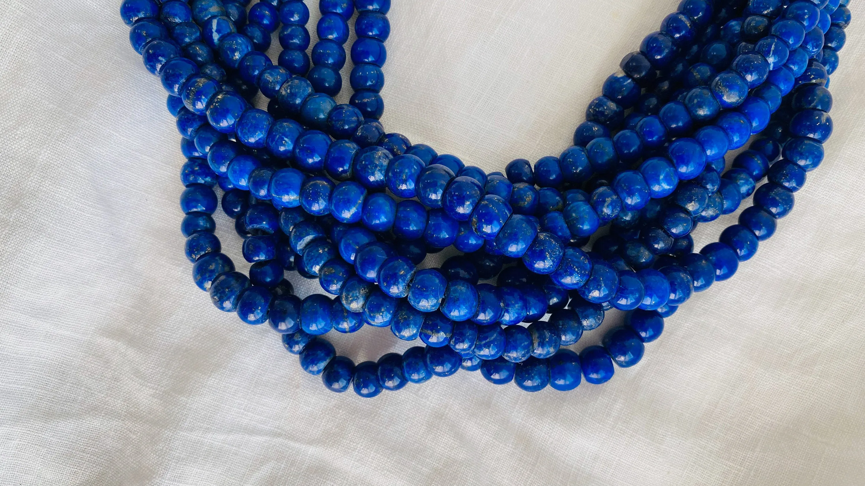 Lapis Lazuli and Sterling Silver Necklace. Multi Strand
