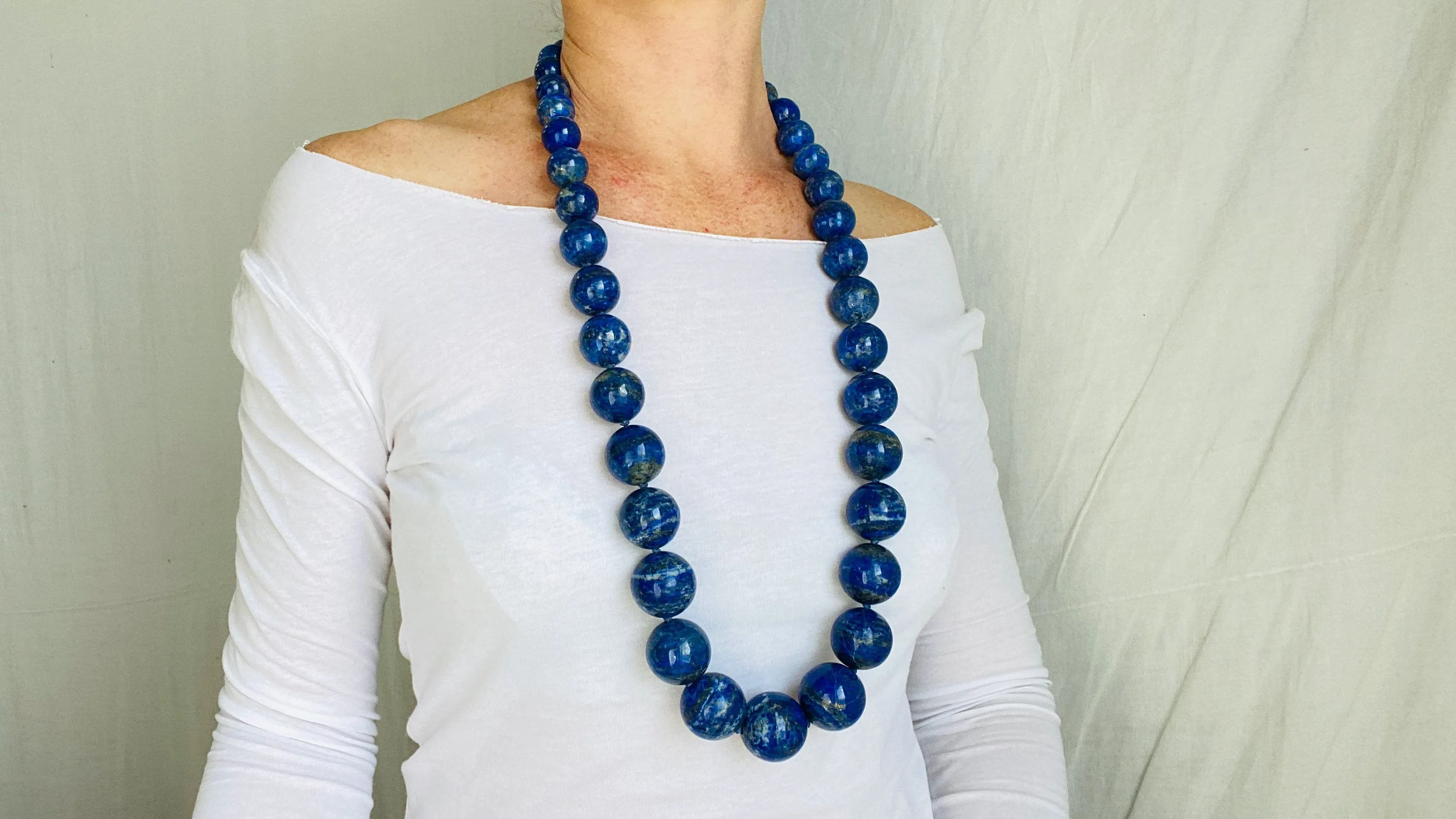 Lapis Lazuli Long Beaded Necklace.