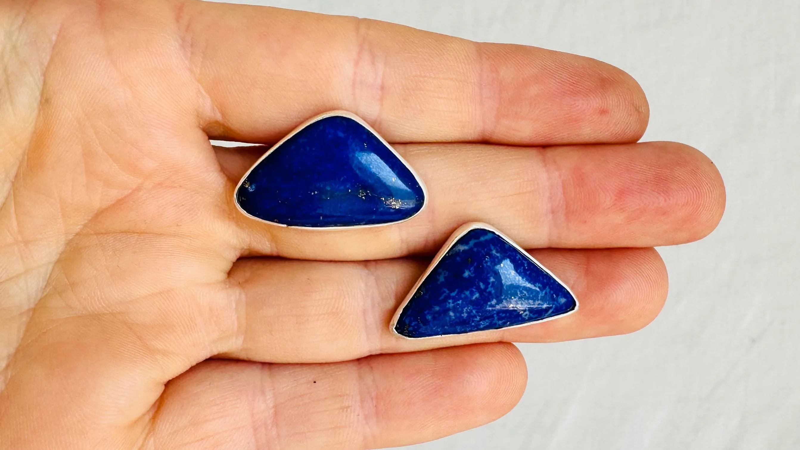 Lapis Lazuli Traingle Earrings. Sterling Silver. 2601
