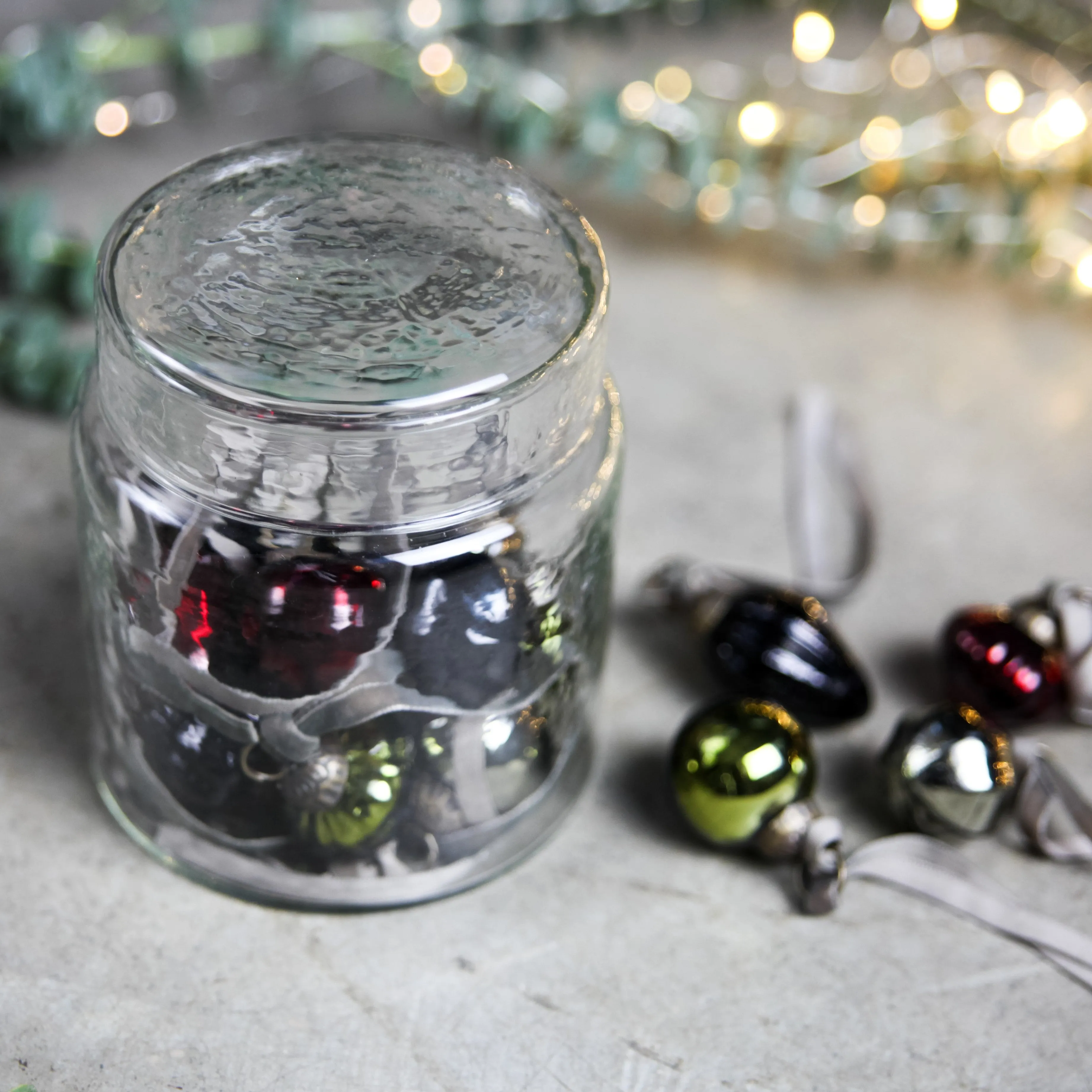 Little Glass Baubles in a Glass Jar - Antique Silver or Mixed Colours