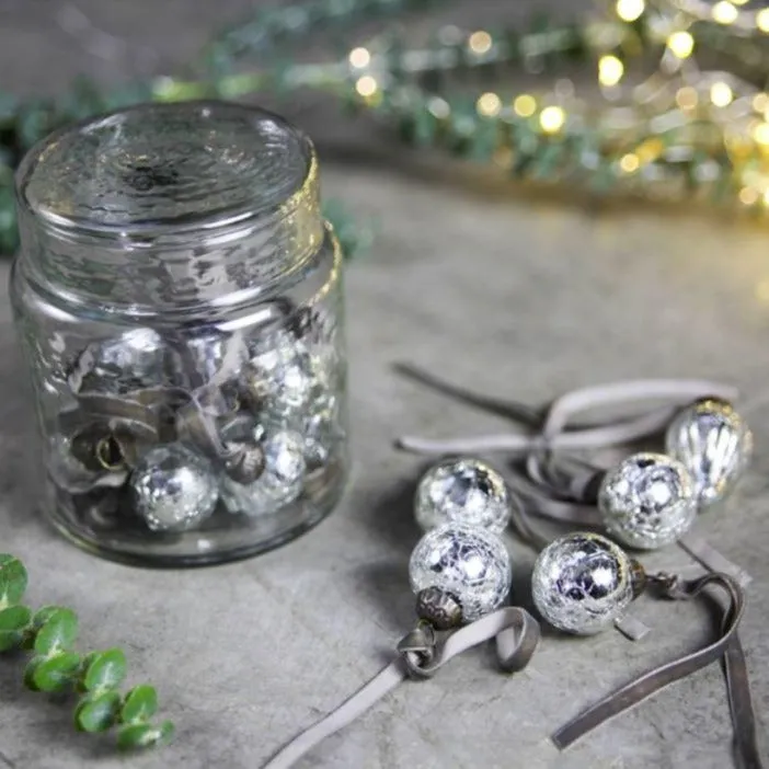Little Glass Baubles in a Glass Jar - Antique Silver or Mixed Colours