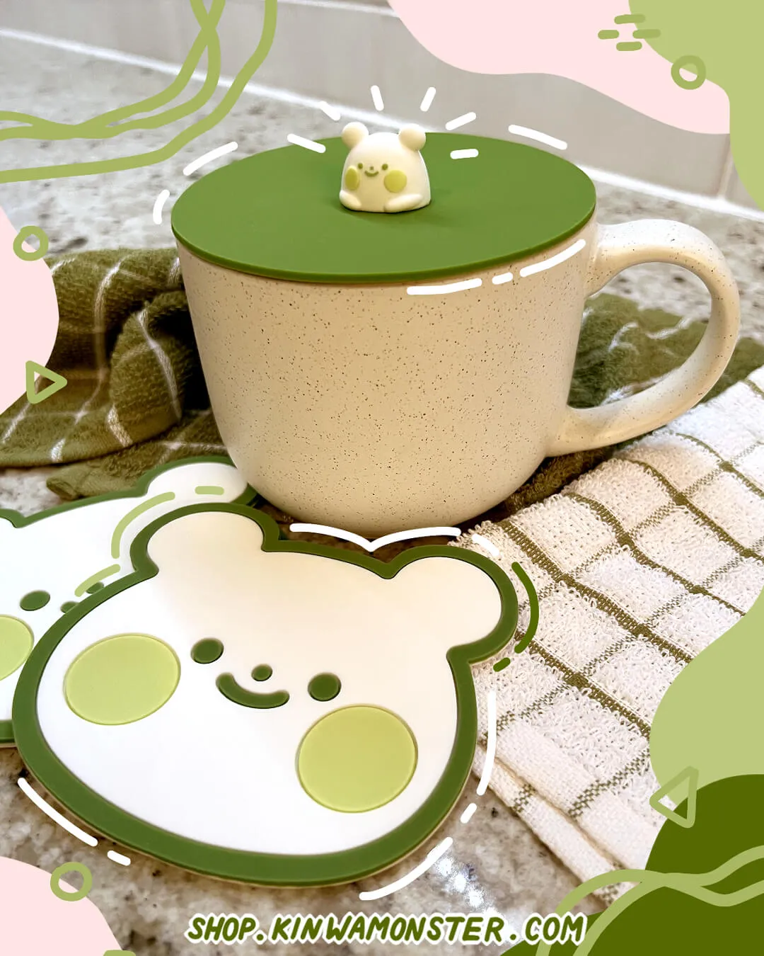 Matcha Bear Coaster and Lid Set
