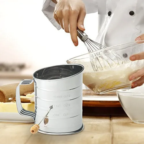 Mrs. Anderson’s Baking Hand Crank Flour Icing Sugar Sifter, Stainless Steel, 3-Cup