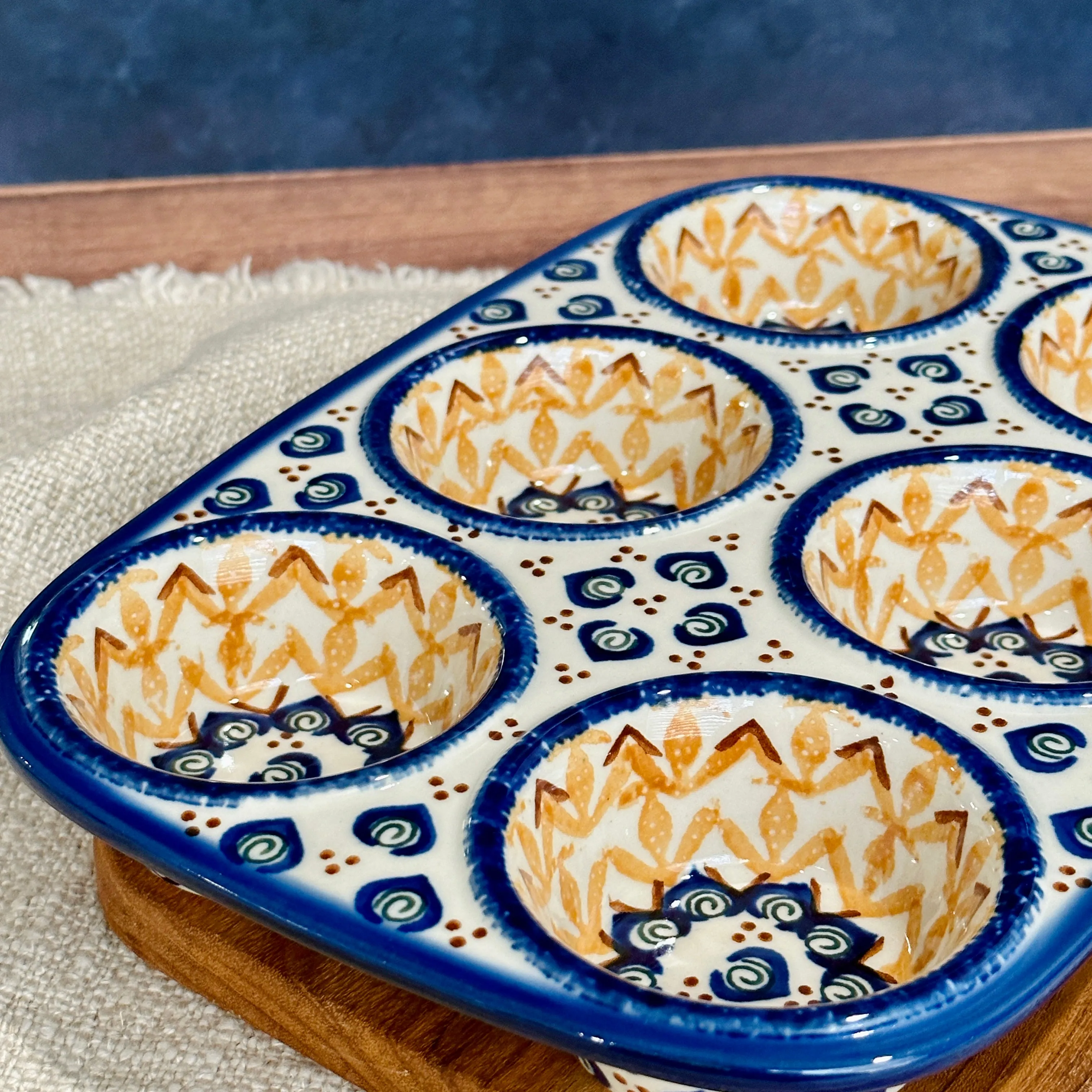 Polish Pottery Six Muffin Baking Dish