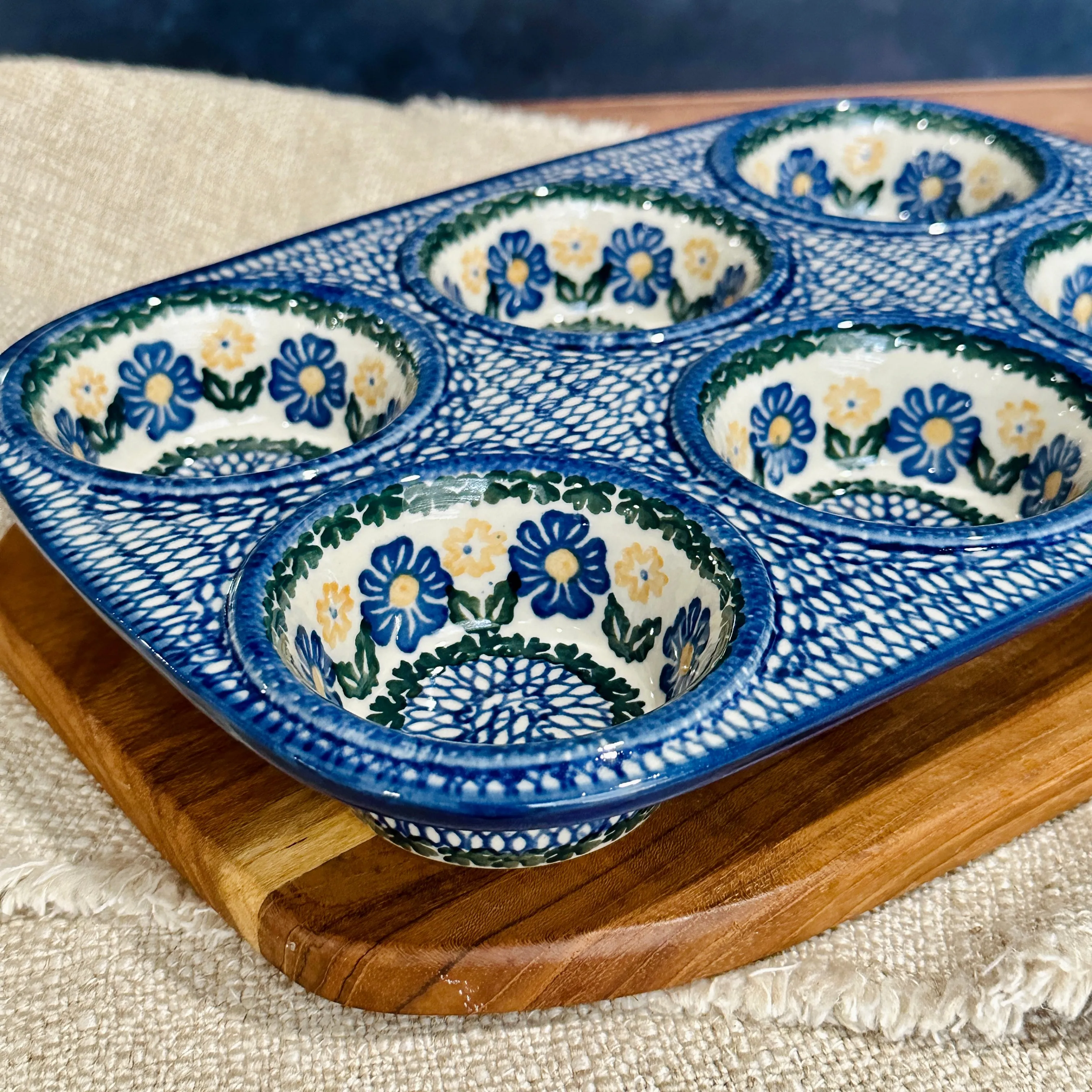 Polish Pottery Six Muffin Baking Dish