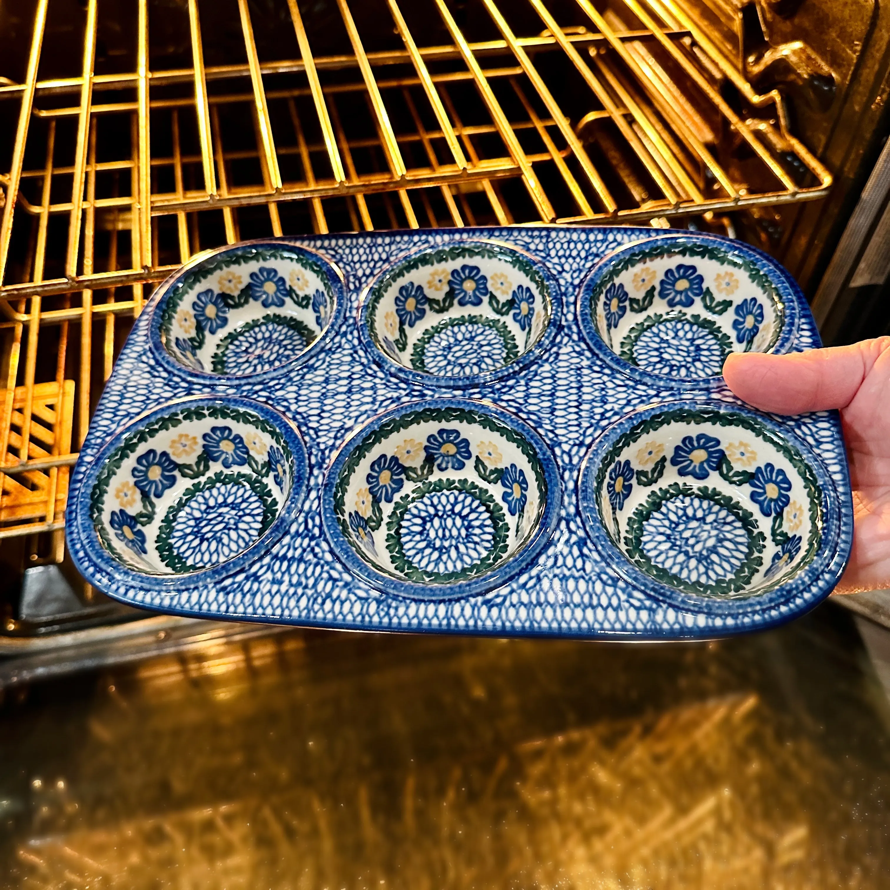 Polish Pottery Six Muffin Baking Dish