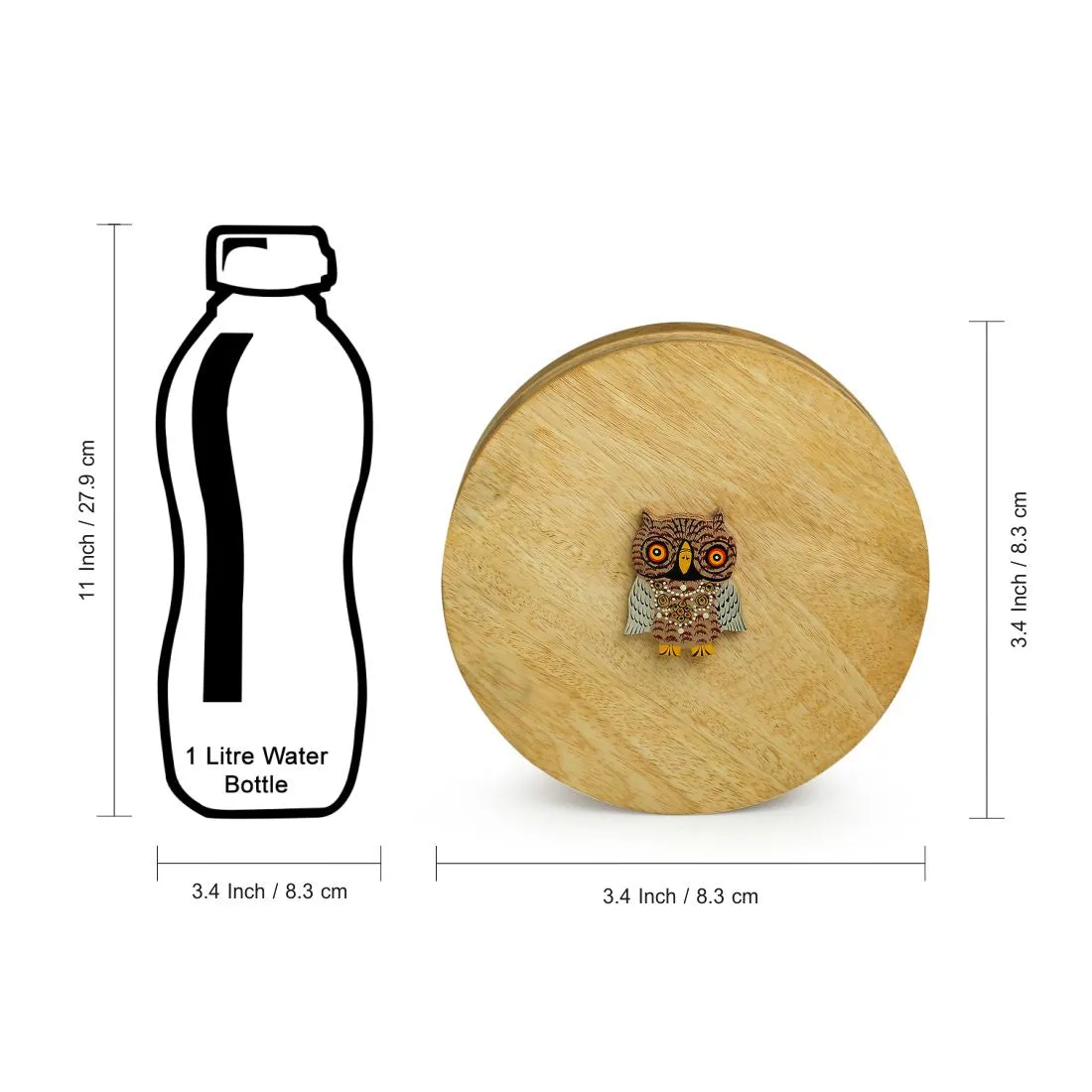 'Rainbow Owl Motif' Spice Box With Spoon In Mango Wood (7 Detachable Containers, 70 ML)