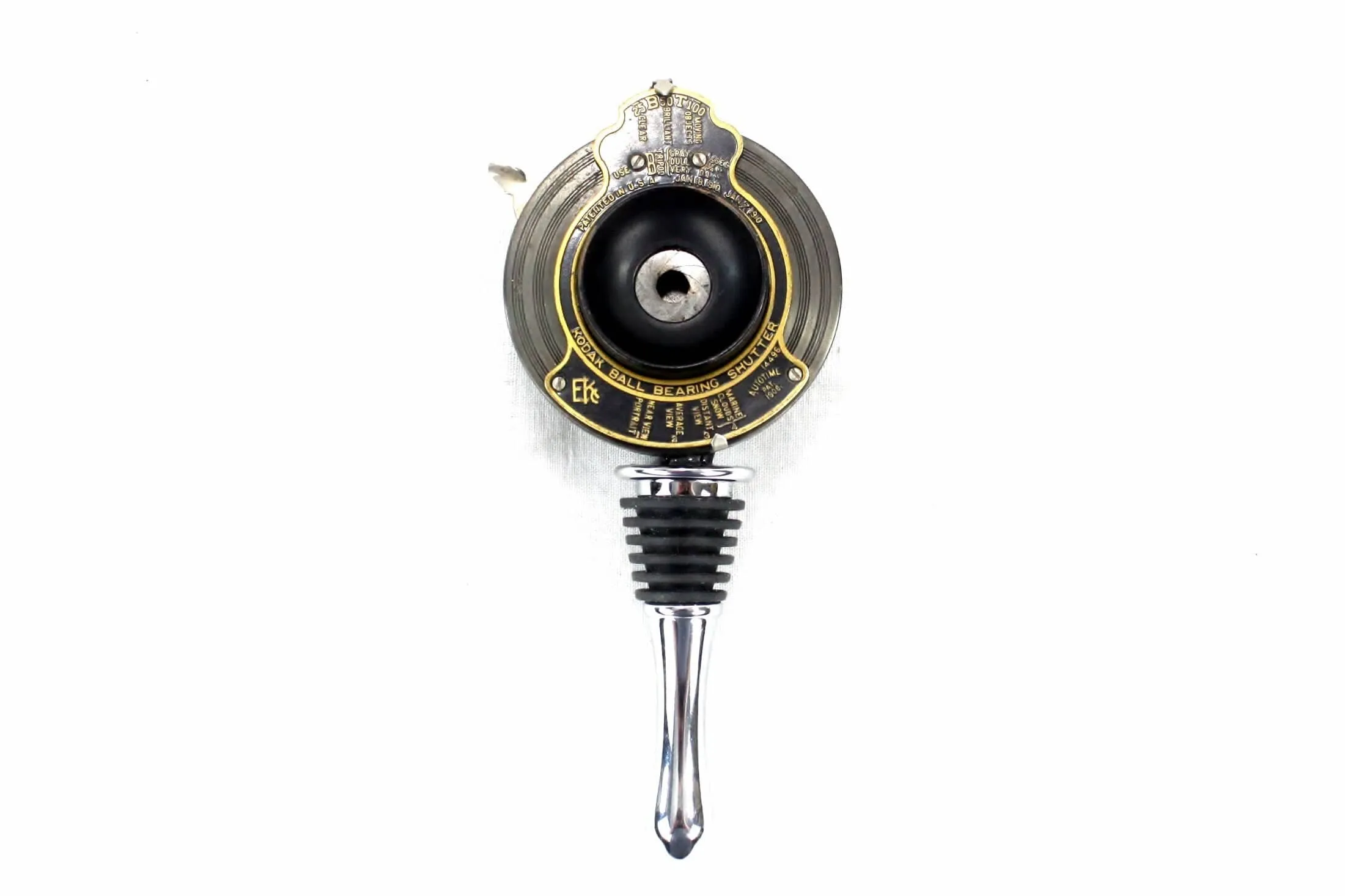 Steampunk Wine Bottle Stopper with Stand - Vintage Kodak No. 2-C Folding Camera