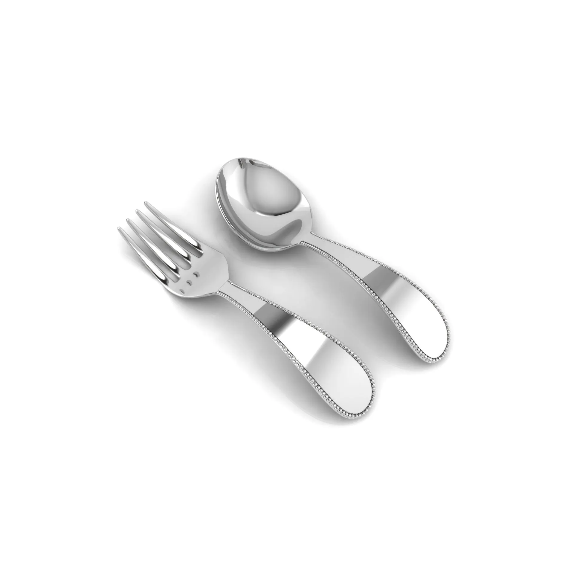 Sterling Silver Feeding Spoon & Fork Set - Beaded